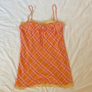 Plaid Orange and Pink Women's sheer layered dress